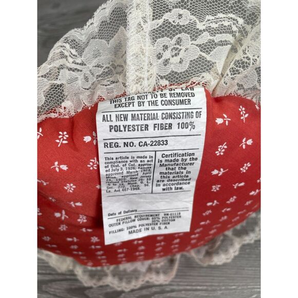 Vintage Burnt Red Orange 9" Round Throw Pillow White Floral Pattern Lace Edge - Picture 5 of 10